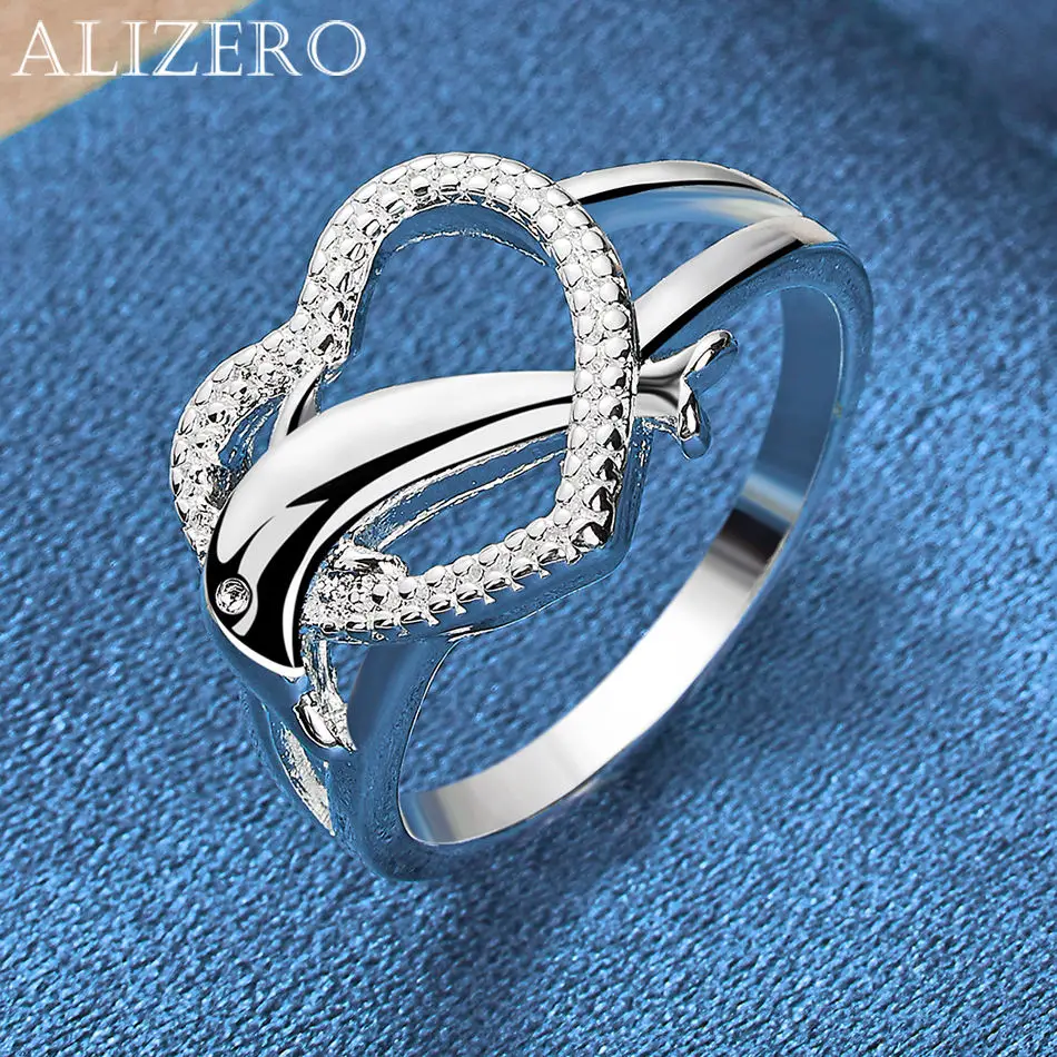

ALIZERO 925 Sterling Silver Ring Dolphin Heart Ring For Women Wedding Engagement Gifts Fashion Party Charm Jewelry
