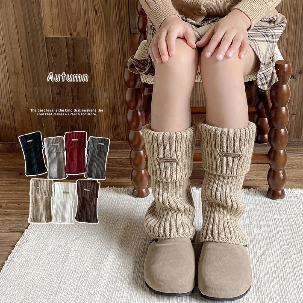 

New Solid Color Leg Warmers Thickened INS Mid-Calf Sock Y2k Lolita Knitted Pile Sock Girl