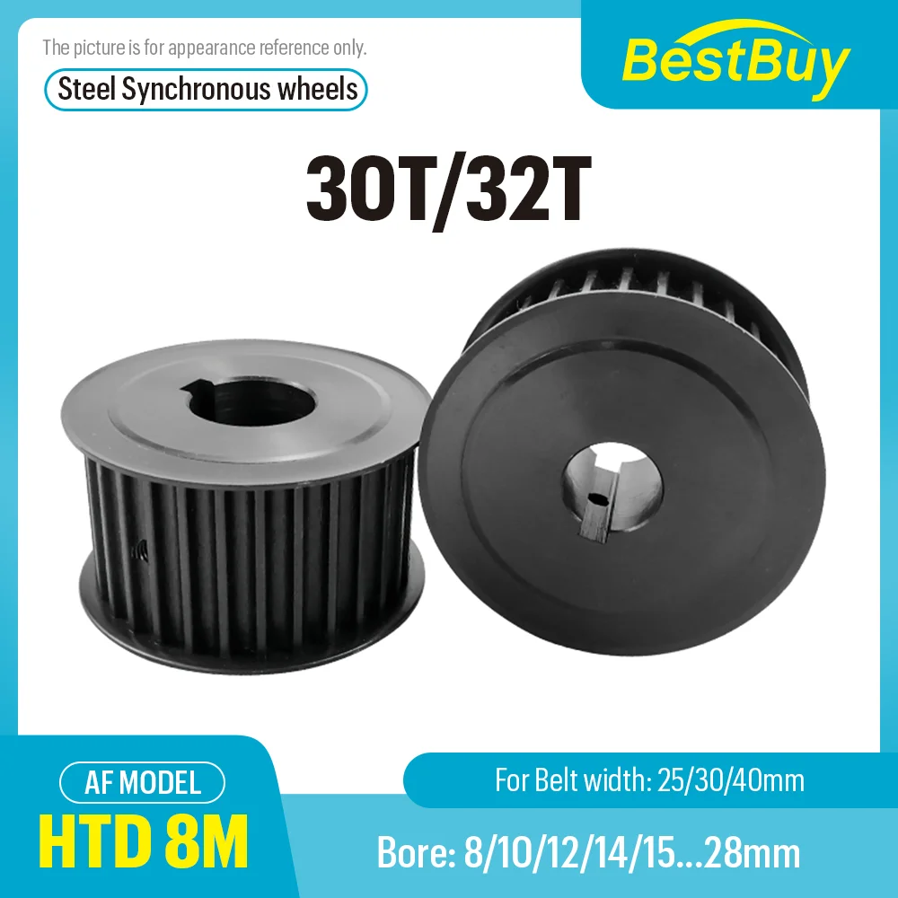 

30Teeth 32Teeth HTD 8M Steel Timing Pulley AF type HTD 8M 30T 32T Synchronous Wheel for Belt Width 25/30/40mm Bore 8-28mm