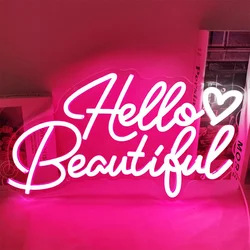 Hello Beautiful Led Neon Light Sign Pink Heart Hello Gorgeous Bedroom Wedding Birthday Party Decor USB Valentines Day Gifts