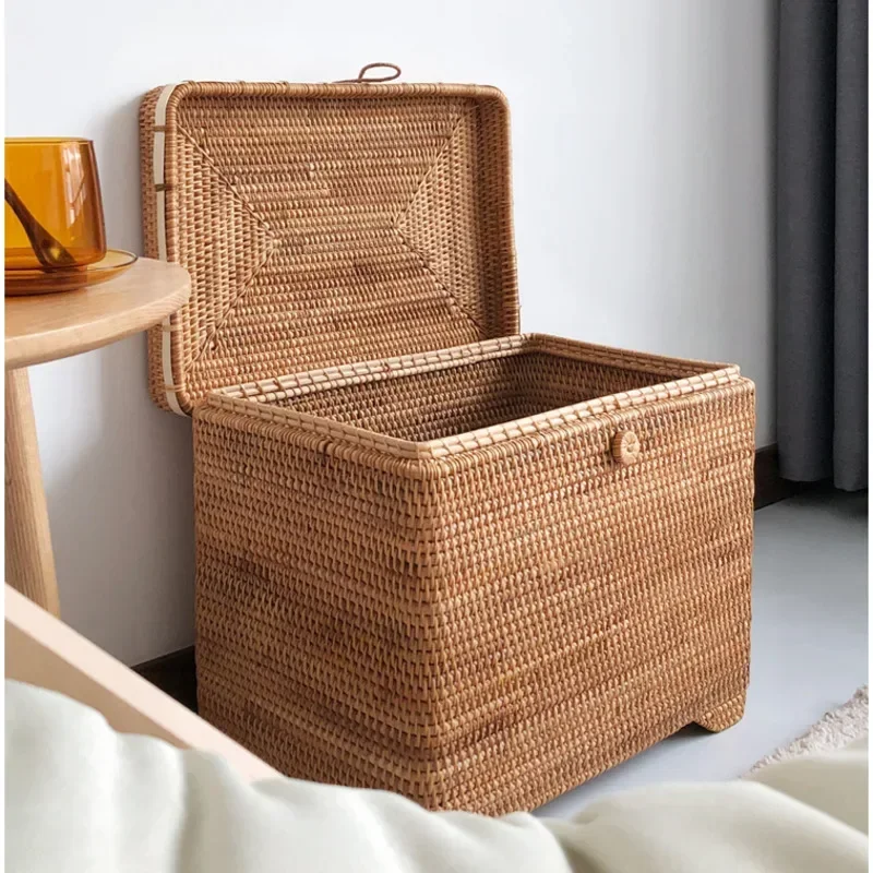 43x28x35cm Clothes Organizer Vietnam Rattan Clothes Basket Multi-function Storage Case Dust Proof With Cover Organizer Basket