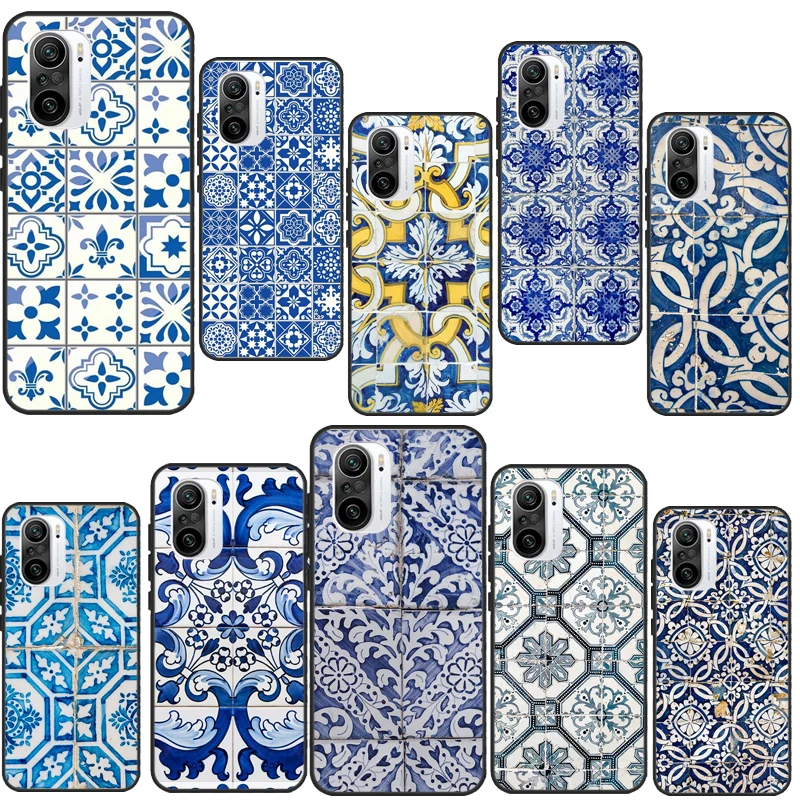 Portuguese Glazed Tiles Case For Xiaomi 11T 12T Pro 12X 12 13 Lite Cover For POCO X5 X3 X4 F5 Pro F3 F4 GT M5s C40