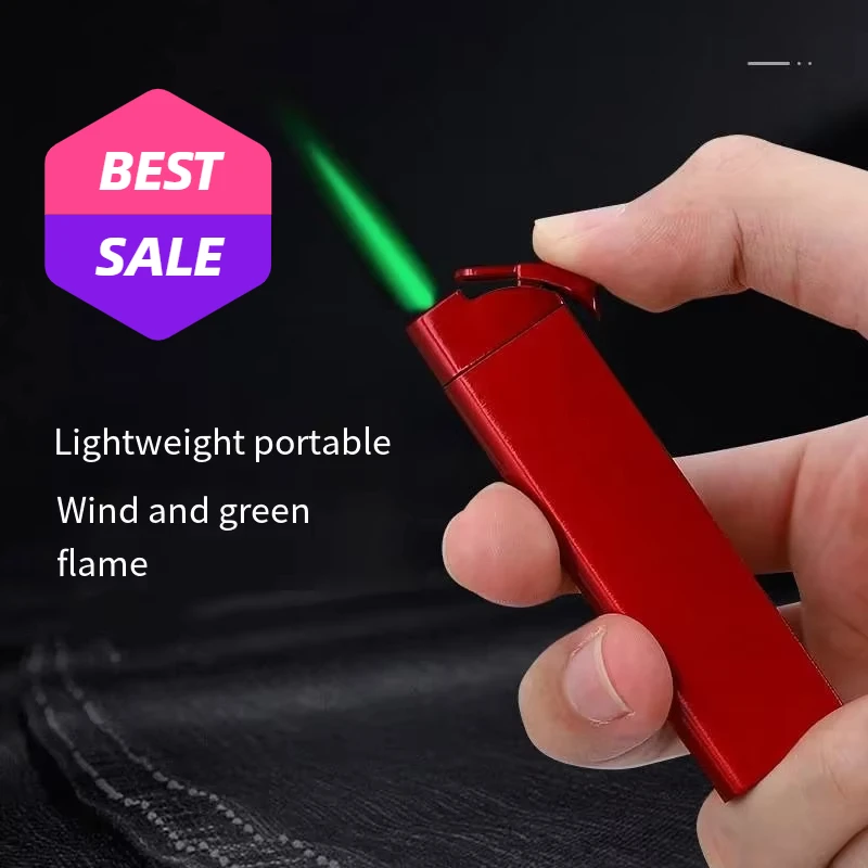 New Mini Cute Lighter Green Flame Straight To Ultra-Thin Zinc Alloy Personality Creative Lighter Portable Cigarette Accessories