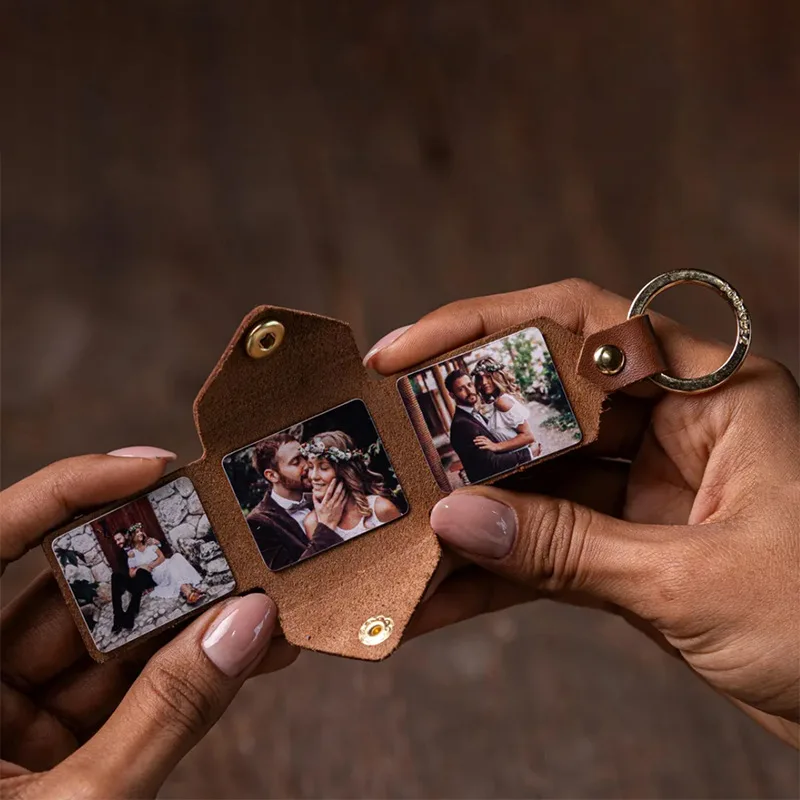 Foldable Photo Keychain Photo Small Leather Bag Photo Keychain Pendant Ornament Key Chains Keyring Carry Lover Photo Mini Album