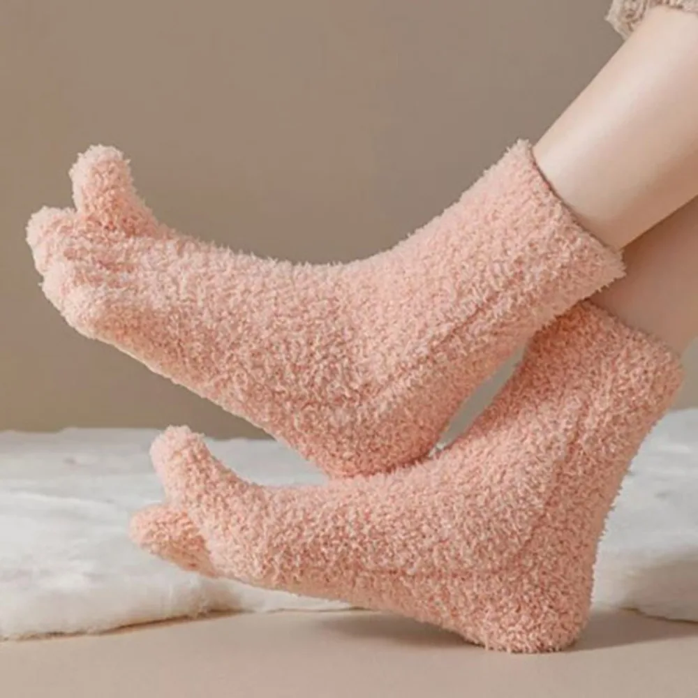 Warm Fuzzy Five Toe Sock Women\'s Winter Soft Fluffy Cozy Thick Thermal Coral Fleece Crew Sock Casual Home Daily Use Sleep Sox