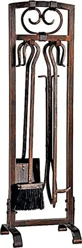 

Fireplace Tool Set - Brush, Poker, Shovel, Tongs, Stand - Heavy Duty Steel Construction (Antique Bronze)
