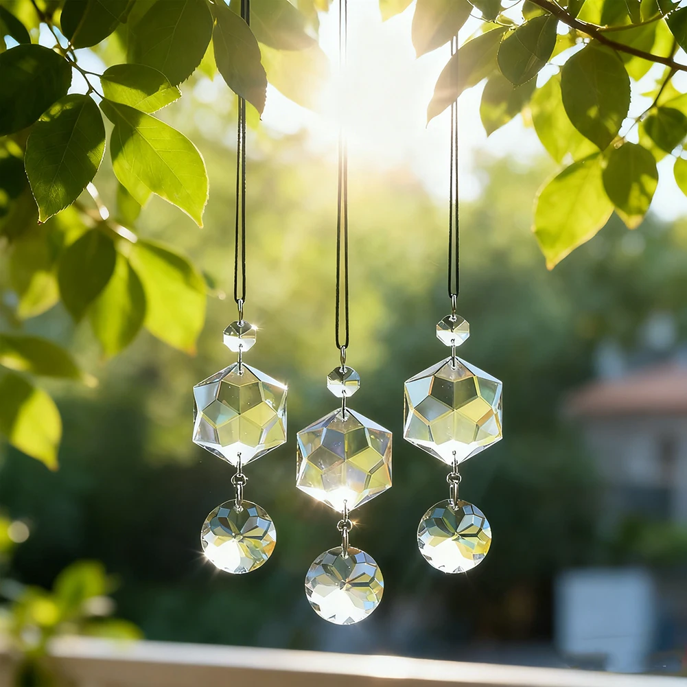 

Handmade Crystal Light-catching Ornament Prism Wind Chime Light Catcher Chandelier Accessory Replacement Garden Decoration