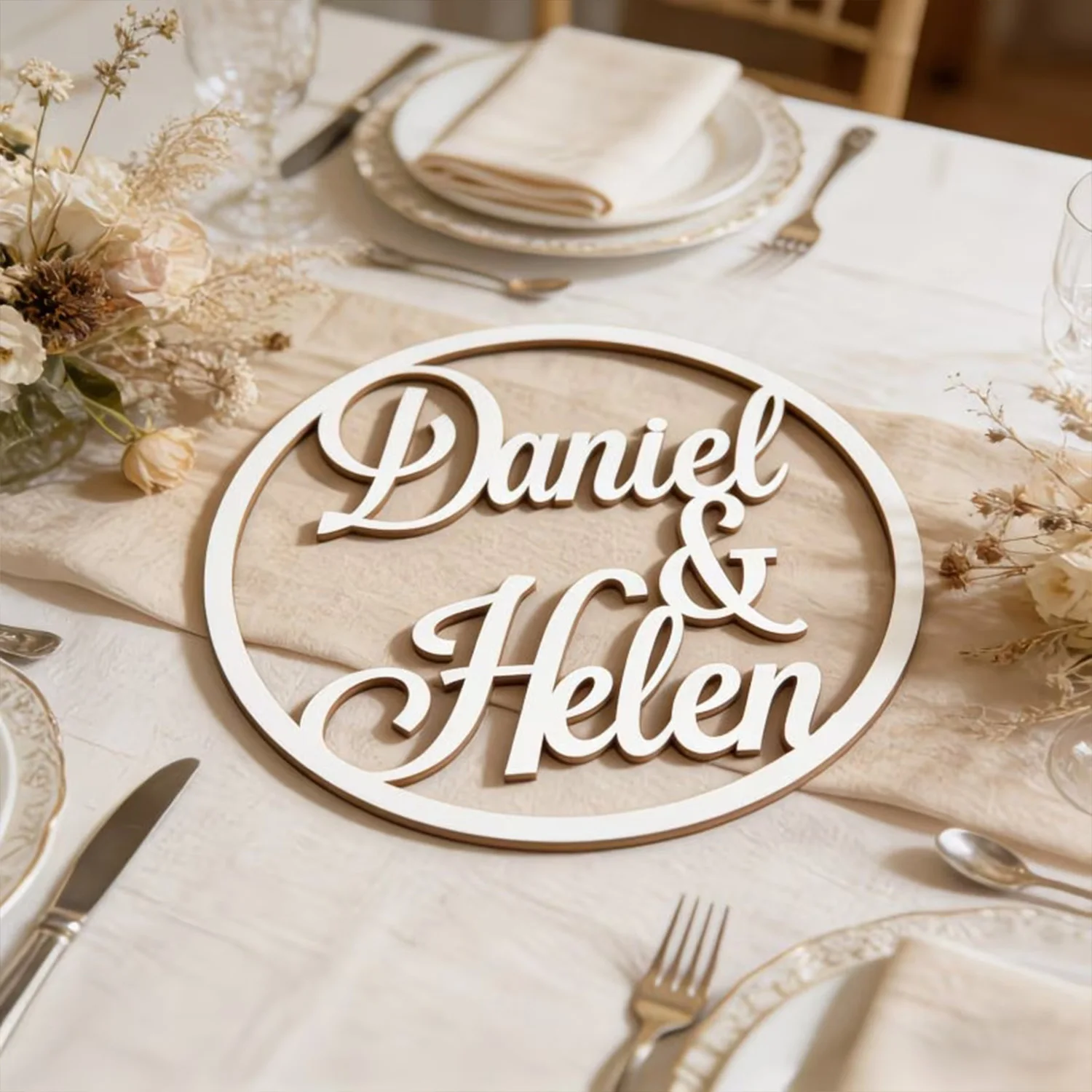 1pc Custom Round Wooden Name Sign Personalized Couple Names Hoop Wedding Table Decor Photo Prop Anniversary Gift
