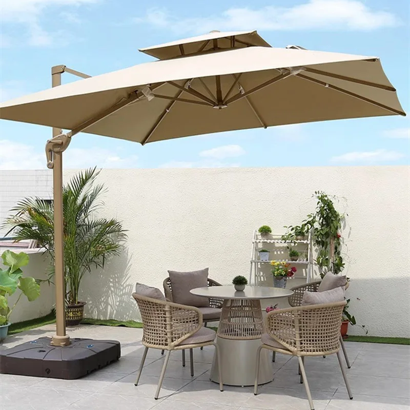 Modern Solar Square Large Aluminum Waterproof Anti-UV Patio Umbrella with Base for Outdoor Garden Villa Milk Tea Shop