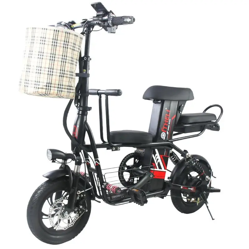 Parent Child 3 Seater Electric Scooter Two Wheels Foldable 350W 48V Adult Folding Electric Bike With USB Removable Battery