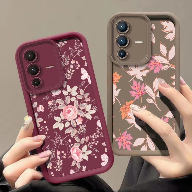 Matte Soft Phone Case For Vivo V60 V29E V27 Pro V25E V23E V21 V27 V25 V50 V40 Pro V30 SE V30E Shockproof Flower Pattern Cover