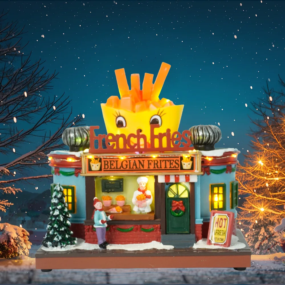 Cartoon Fries House Glowing Snow House Ornament Landscape  Crafts Window Lighting Decoration Christmas
