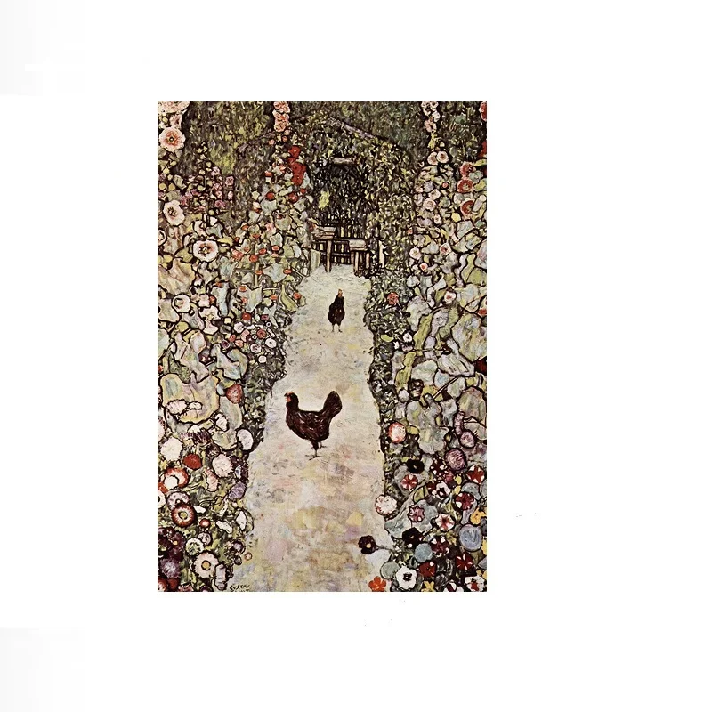 Gustav Klimt Garden Path with Chickens Symbolist Art Nouveau , Art Picture Print Canvas Poster Home Wall Decor