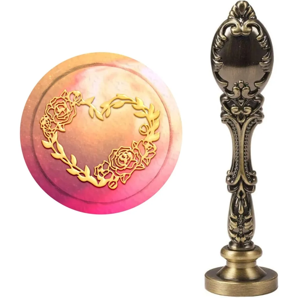 Wax Seal Stamp Heart Wreath Vintage Wax Seal Stamp Retro Wood Stamp Removable Brass Seal Alloy Handle for Valentine's Day