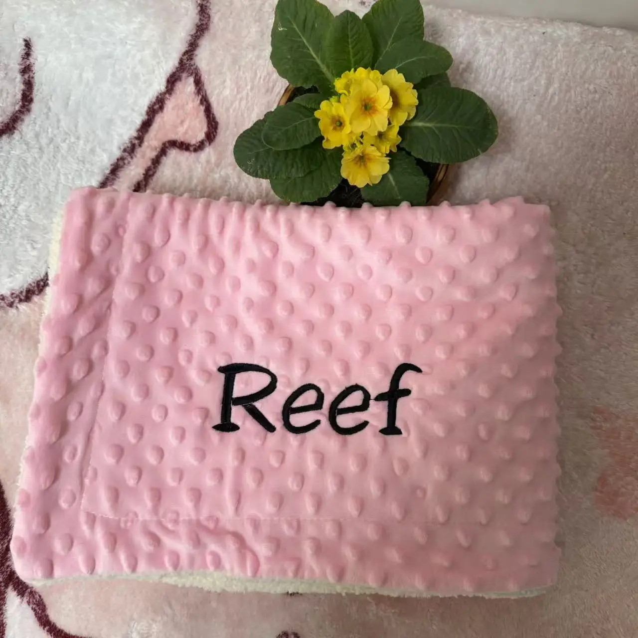 Baby Bean Plush Blanket, Personalized Name, Double Layer, Thickened Lamb Fleece, Sofa Cotton Blanket, Custom Embroidered