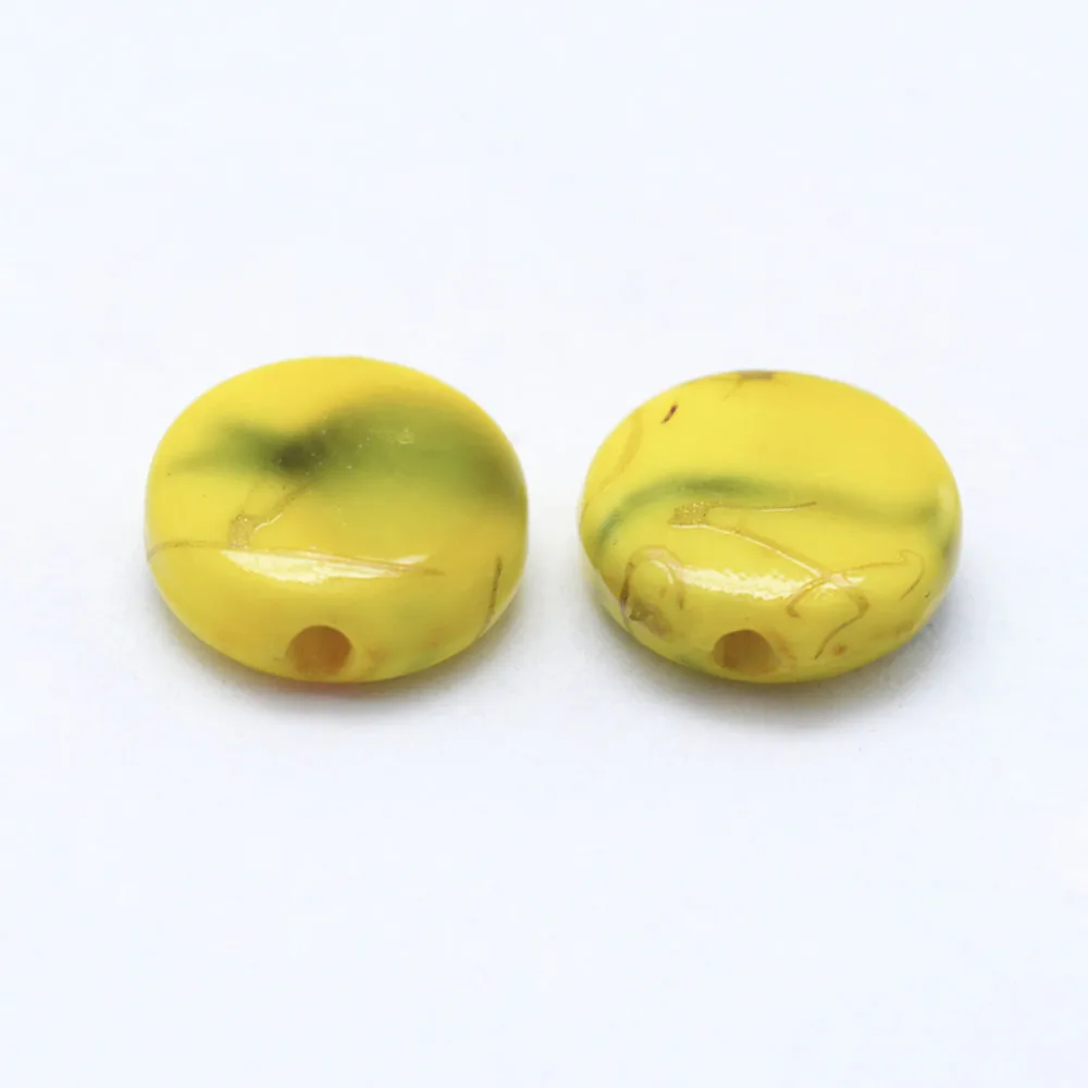 200pc Drawbench Acrylic Beads Spray Painted Flat Round Yellow 9x3.5mm Hole: 1mm