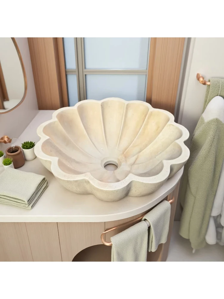 

Natural stone wash basin petal-shaped marble washbasin bathroom art basin
