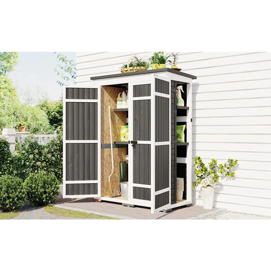 

[Video Provided] TOPMAX Outdoor 5.5ft Hx4.1ft L Wood Storage Shed Garden Tool Cabinet with Waterproof Asphalt Roof Four Lockabl