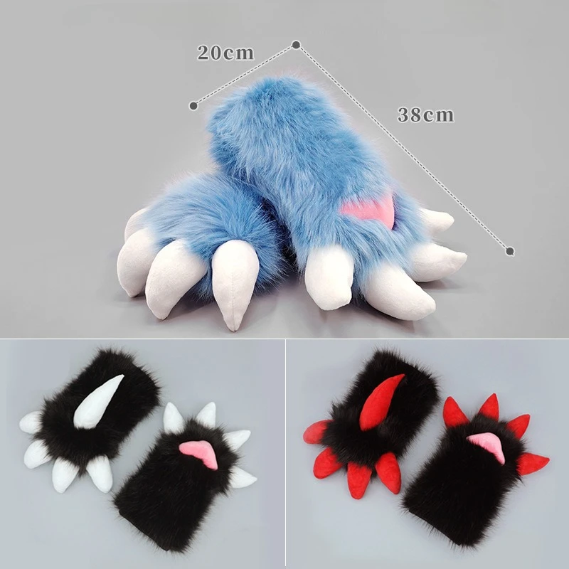 Handmade Fursuit Dragon Claw Gloves Soft Plush Furry Material Cartoon Animal Paw Props For Anime Exhibition Cosplay Lovely Cute view 2