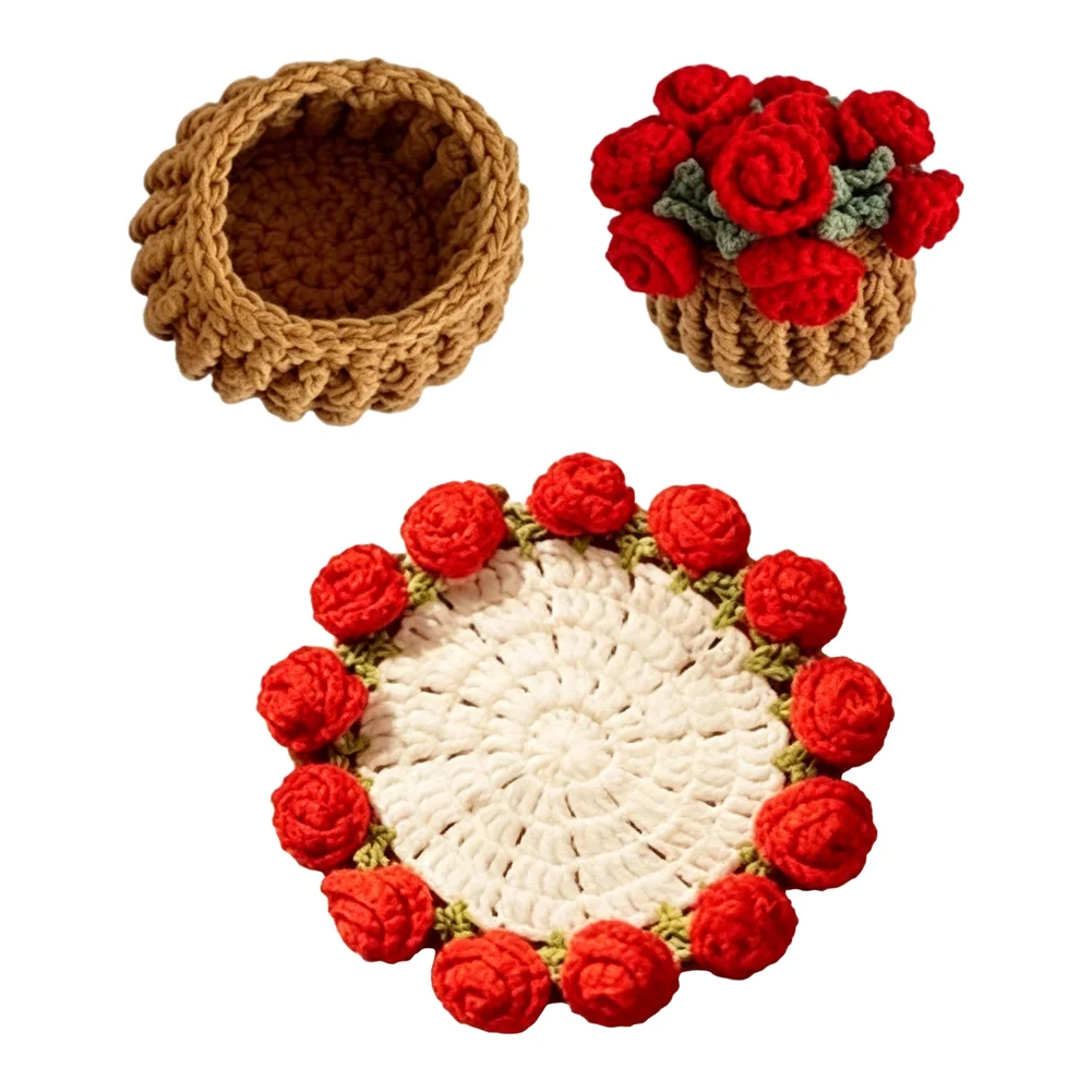 For Daily Beverage Use 5.9in Flower Crochet Coaster Coaster Yarn Drink Coaster Soft Touch for surface Heat Insulation