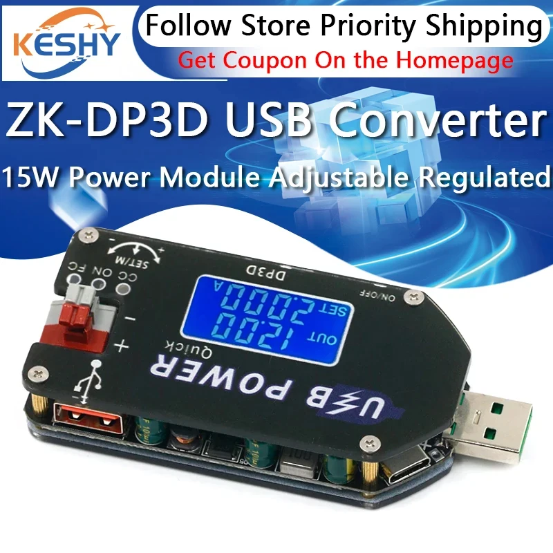 ZK-DP3D CNC USB TYEPE-C DC DC Converter CC CV 1-30V 2A 15W Moduł zasilania Regulowany zasilacz regulowany QC2.0 3.0 AFC — zdjęcie produktu 6