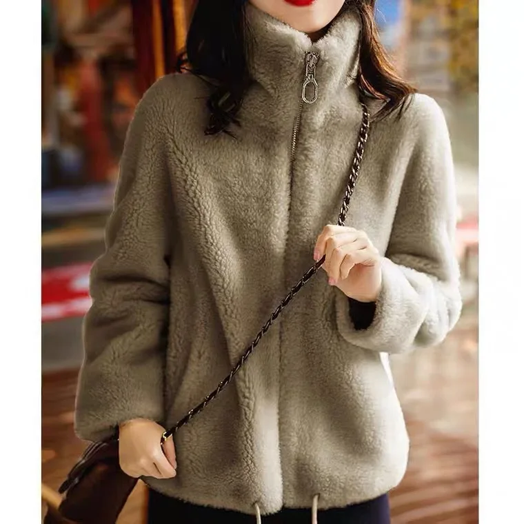 MENINA BONITA New 2022 All Wool Winter New Sheep Shearing Fur Coat Loose Thick Grain Fleece Warm Short Women Fashion Outerwear