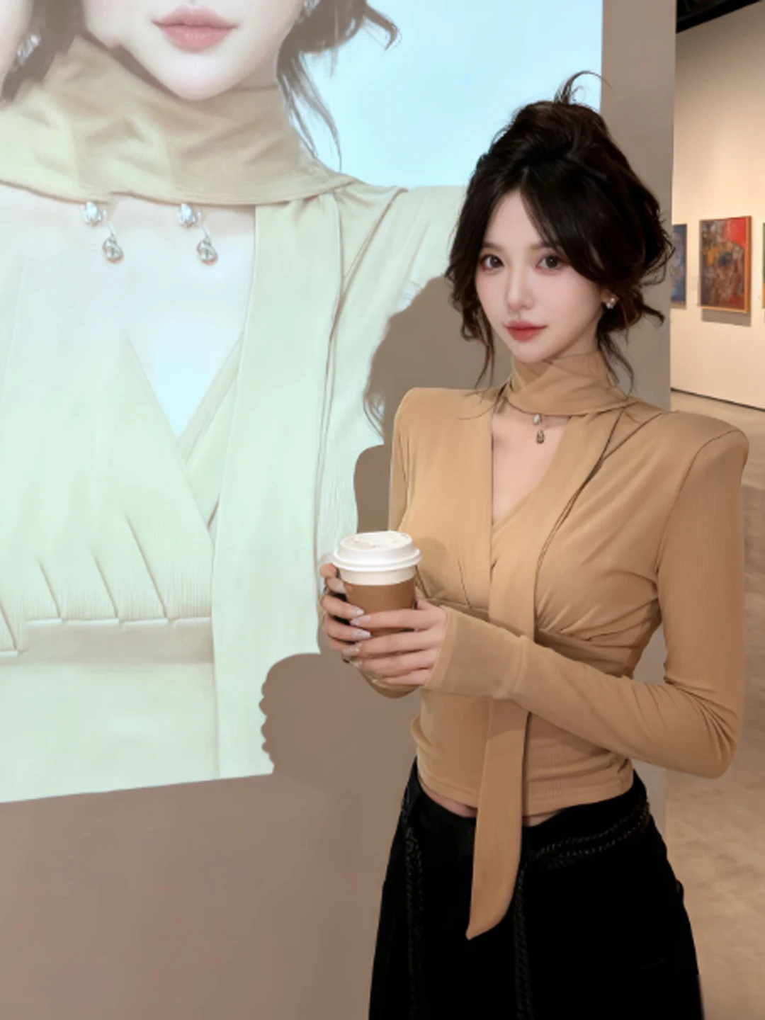 

Сексуальная женская облегающая футболка с v-образным вырезом, уникальная базовая футболка irt Winter Faion, длинный повседневный топ с высокой талией свевого цвета