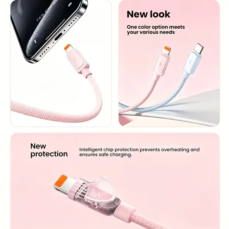 100WLightningBlue and pink gradient color fast charging cable+USBAdapter，Brand new upgraded weave，Ice-cooling smart chip protect