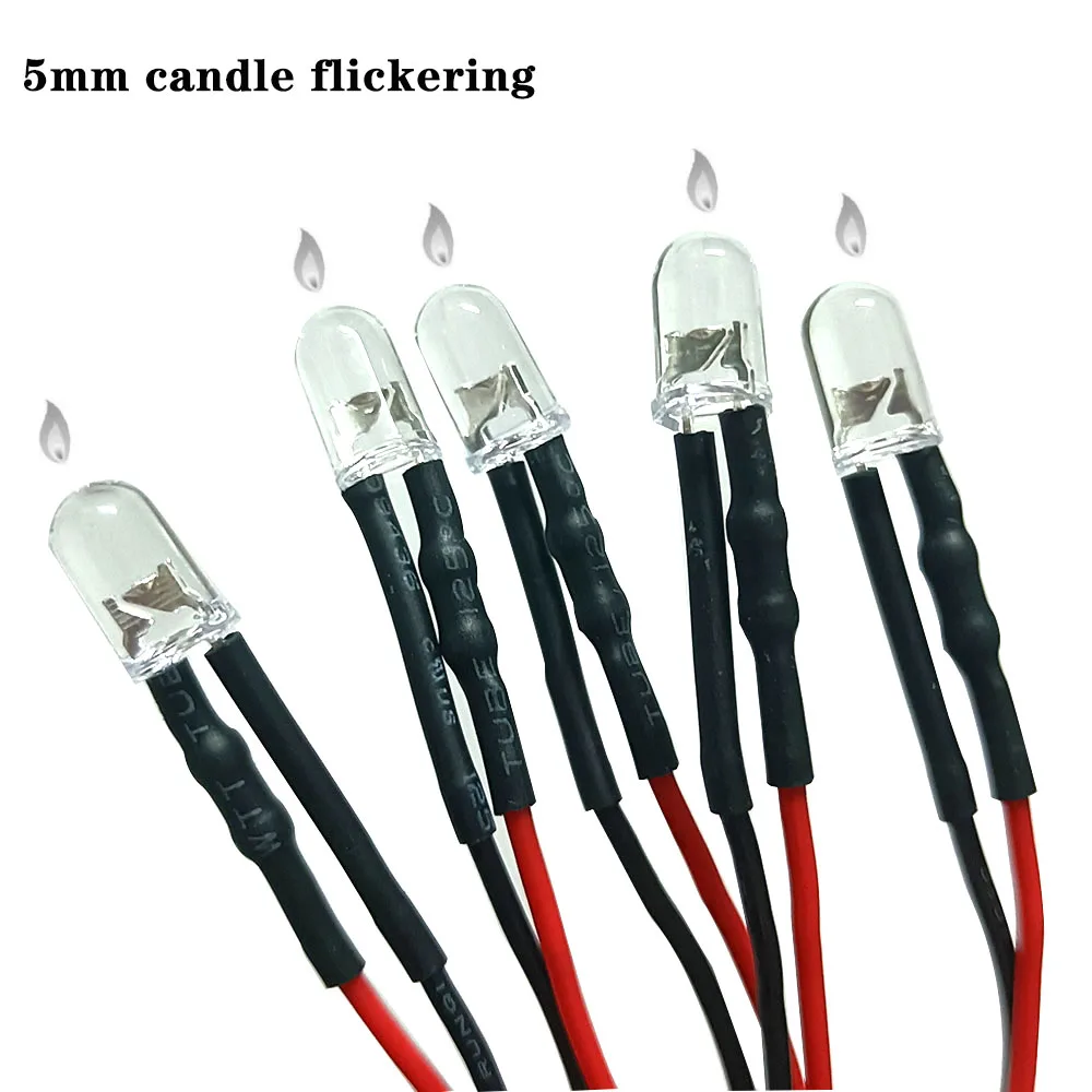 20pcs 3mm 5mm LED Candle Flickering DC5-12V Pre-Wired Water Clear Red Yellow Blue Orange Flicker Light-emitting Diode Lamp Bulb