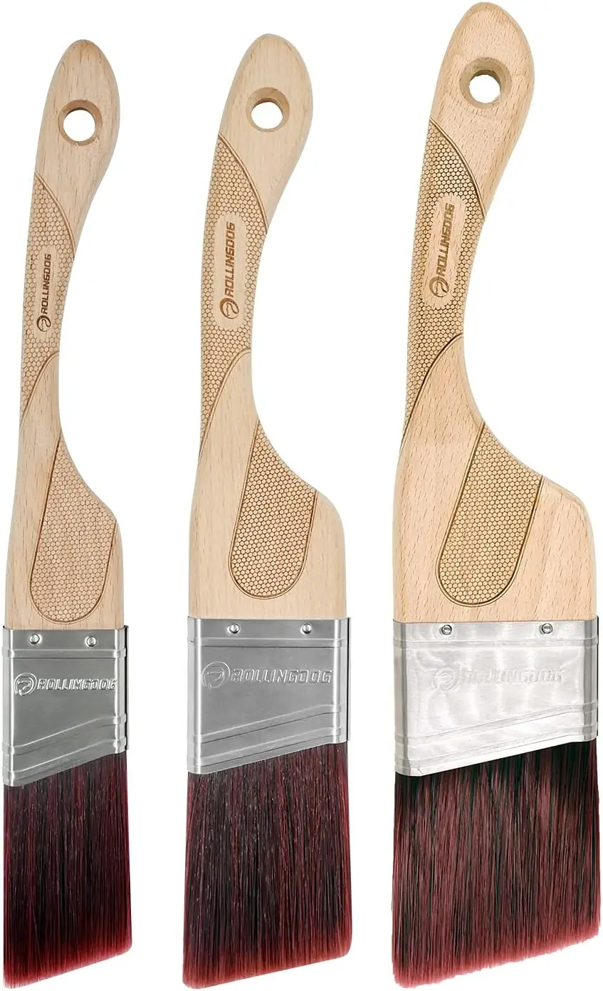

Angled Paint Brush Set - Ergonomic Wood Handle for Walls, Furniture, Cutting In - 3PC (1.5", 2", 2.5")