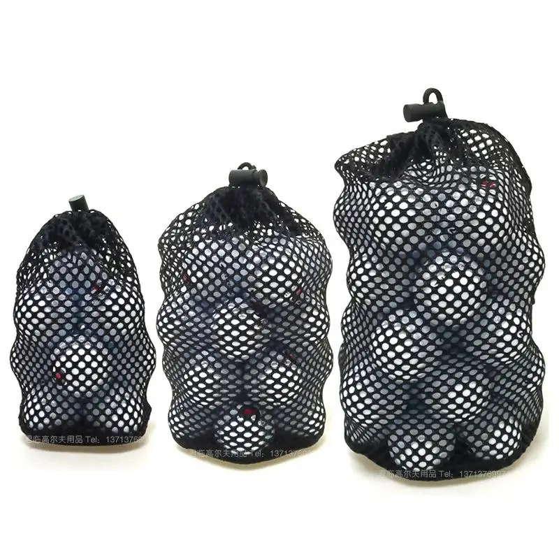 Sports Mesh Net Bag Black Nylon Golf Bags Golf Tennis 16/32/56 Ball Carrying Drawstring Pouch Storage Bag