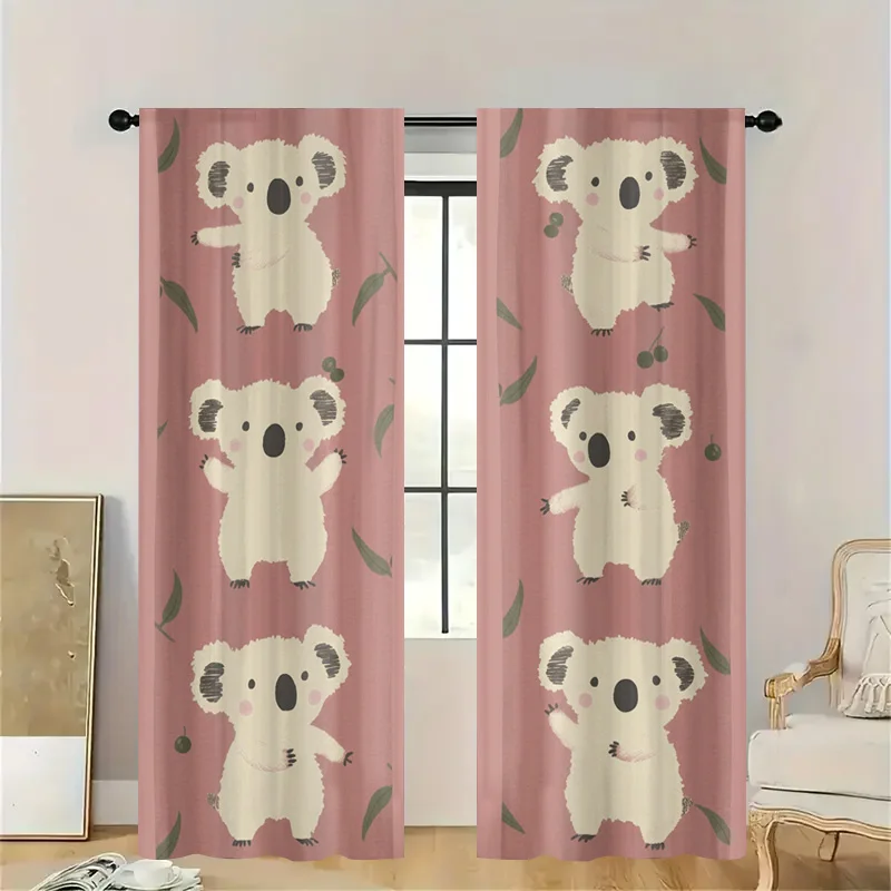 Charming Koala Bear Print Curtains Semi-Sheer Light Filtering Panels for Nursery Kids Room Window Decoration Accent Curtains Sha