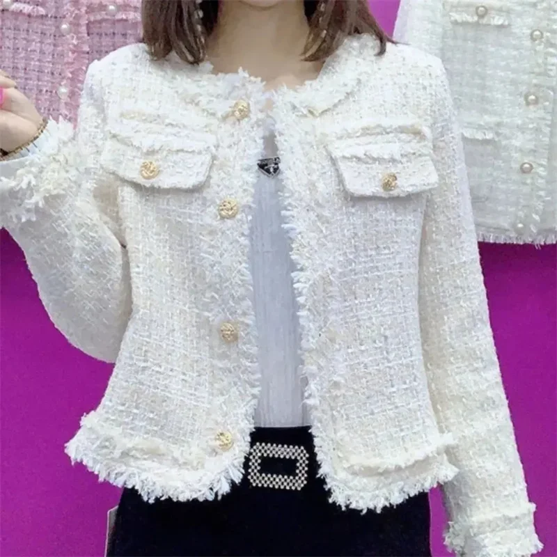 Primavera e autunno nuove signore cappotto di lana fiore grossolano giacca da donna temperamento di fascia alta celebrità corto slim casual top