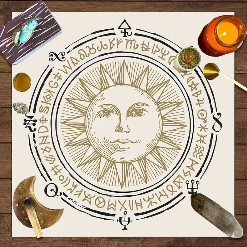 VIKAMA Alchemy Sun & Symbols Tarot Card Tablecloth, 6 Assorted Designs, Divination Decor for Witchcraft Wicca