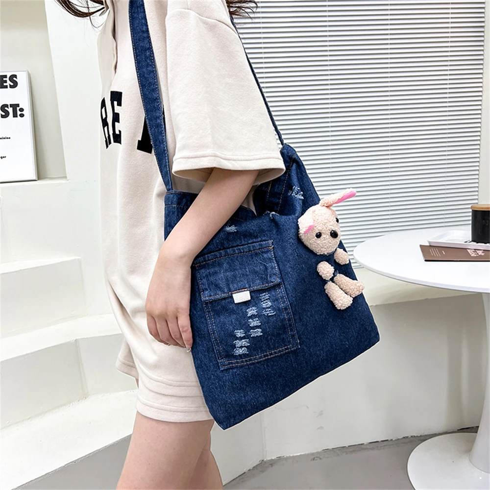 Multi-funcional de alta qualidade denim senhoras bolsa de ombro multifuncional cor sólida sacos do mensageiro das mulheres grande capacidade bolsa