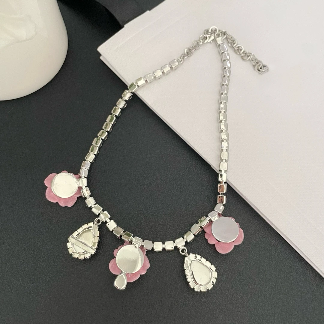 French full diamond water droplet petal crystal necklace super fairy Instagram cool style short neck chain collarbone chain