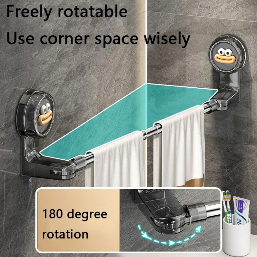 Wall Mounted Suction Cup Towel Rack Rotatable Without Drilling Hole Stretchable Towel Rod Space Saving Sturdy