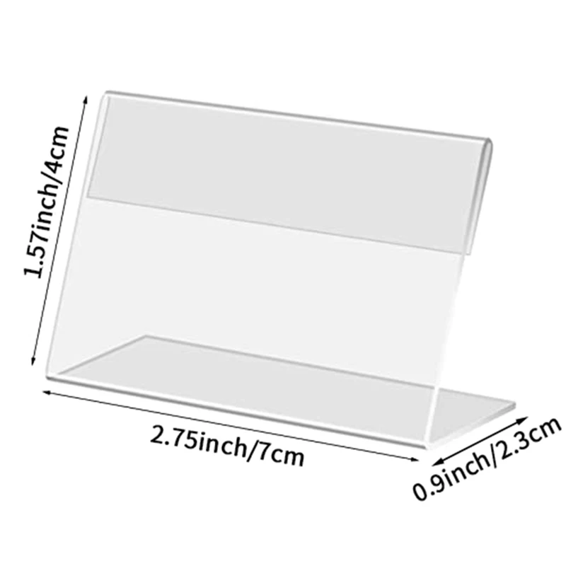 30 szt. Mini uchwyt na stojak przezroczysty 7x4 Cm poziomy skośny etykieta z imieniem akrylowy w kształcie litery L