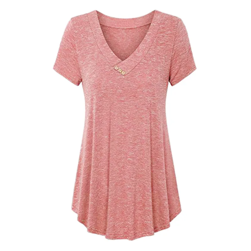 Street Sle Loose Fit Damen T-Shirt 2020 Big Size Damen Tops V-Ne ort Sve Polyester Blend Faion Sommer Top