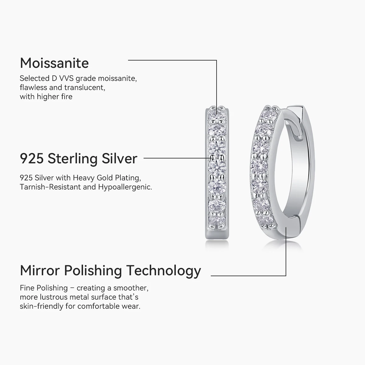 Kfvanfi s925 sterling silver women's earrings certified moissanite plated with 18k white gold party luxury classic fine jewelry