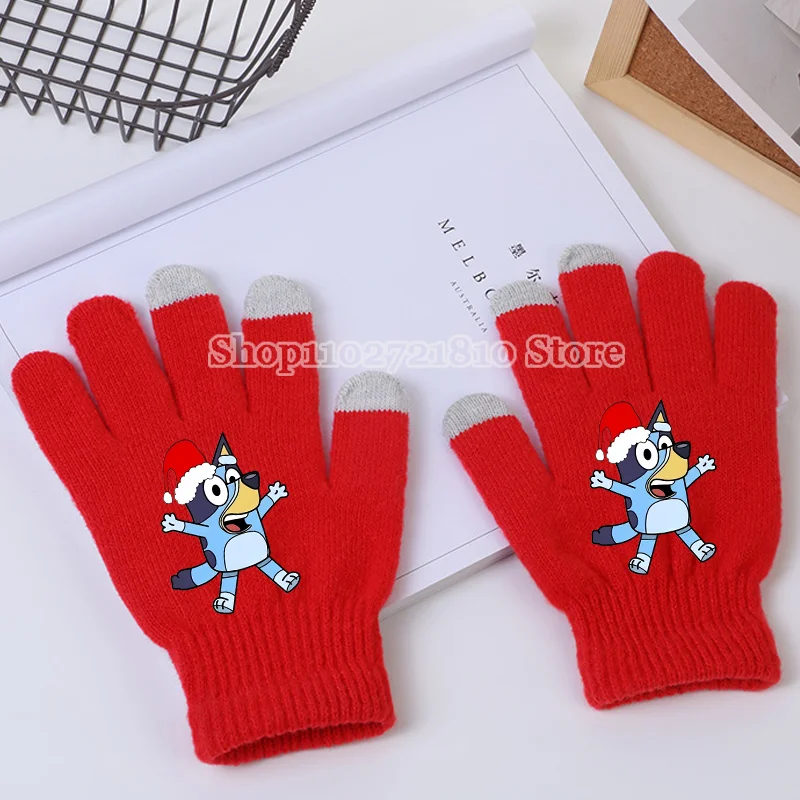 Blueyi Bingo Gloves Boys Girls Autumn Winter Warm Mobile Phone Touch Screen Glove Warm Cartoon Cute Blue Gloved Christmas Gifts