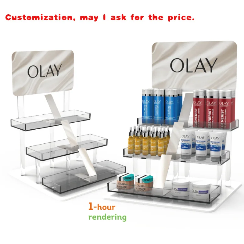 

Изготовленная на заказ акриловая косметическая витрина на заказ, многоуровневая стойка для ухода за кожей в розничных магазинах и счетчиках