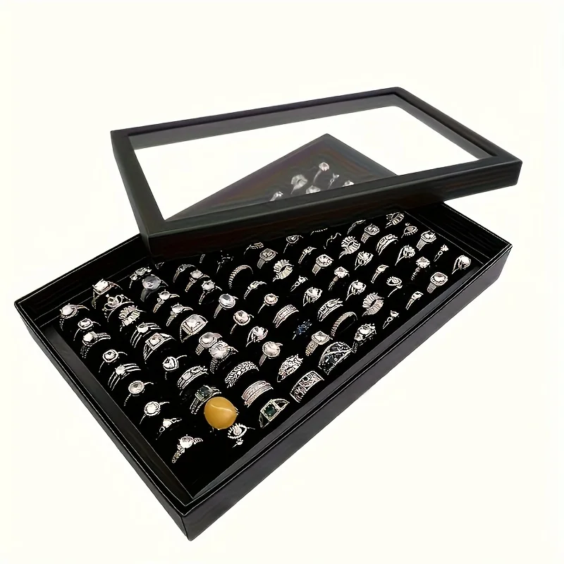

New 36 Slot Rings Display Box Stand Metal Earrings Storage Box Storage Box with Transparent Cover Jewelry Display Cabinet