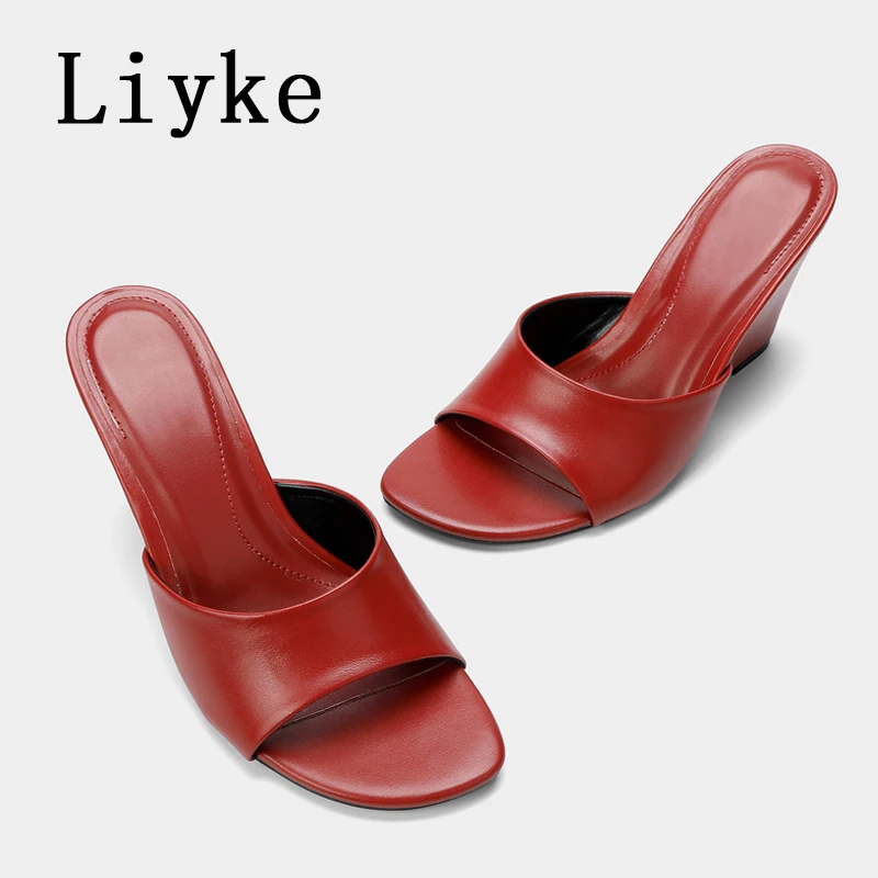 

Liyke Street Style Square Toe Wedges Slippers For Women Mules Slides Summer Designer High Heels Ladies Shoes Sandalias De Mujer