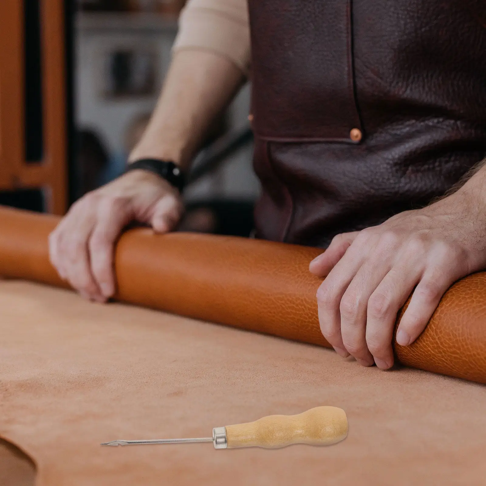 

12Pcs Smooth Round Wood Handle Sewing Awls Awls for DIY Sewing Craft Supplies Shoe Repair Perforating Tools