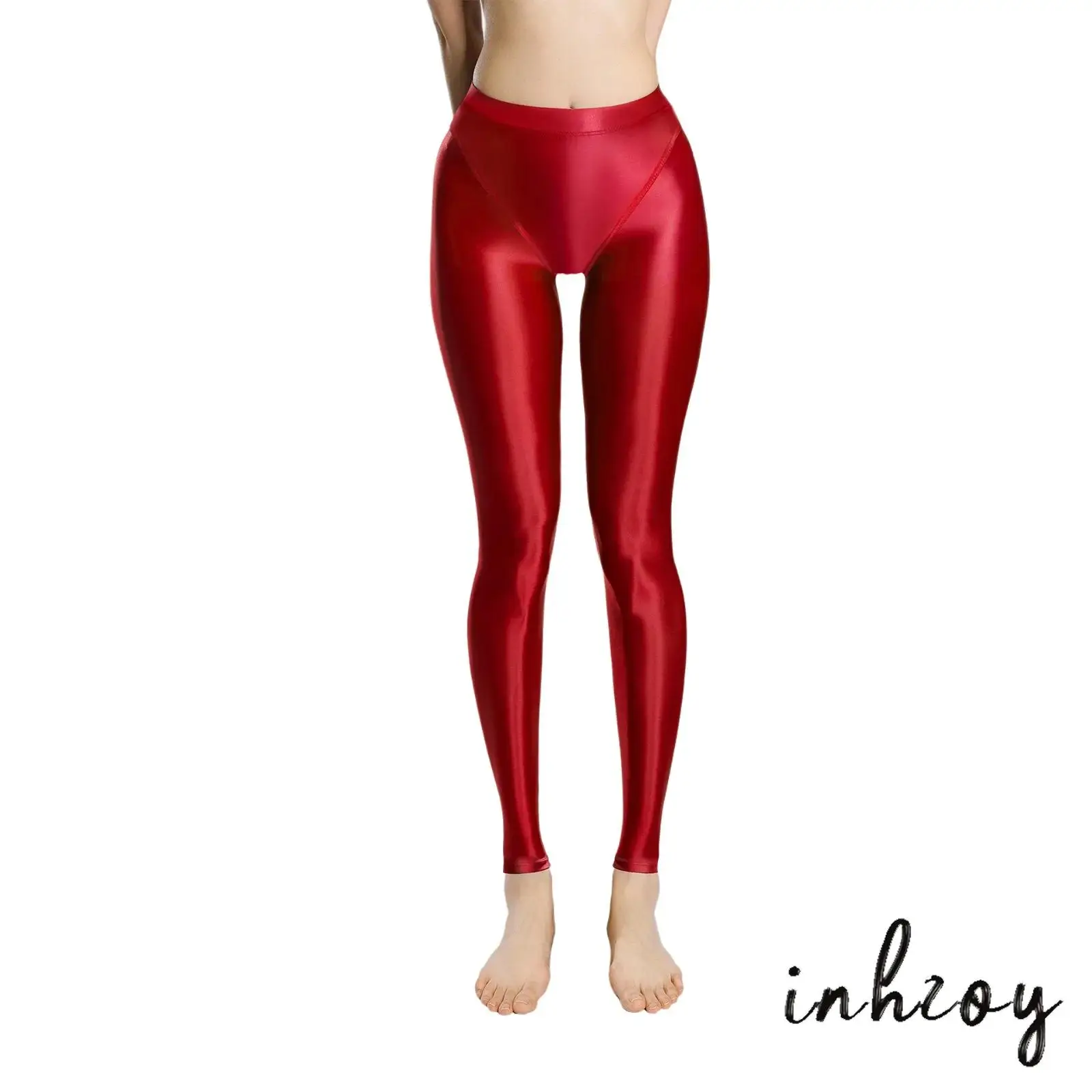 

Women Glossy Yoga Tights Trousers High Waist Control Top Stretchy Leggings Sheer Skinny Pants for Workout Fitness Nightclub