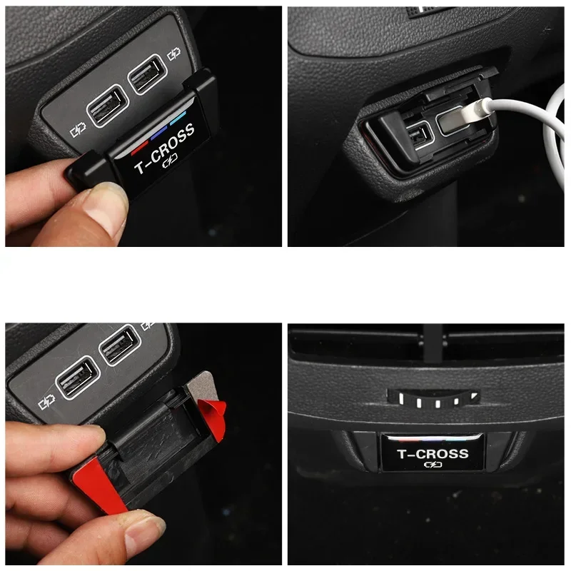 Car Rear Console Center USB Equip Charging Port Protective Cover Dust-proof Frame for VW T-cross Tcross 2019 2020 2021 2022 2023