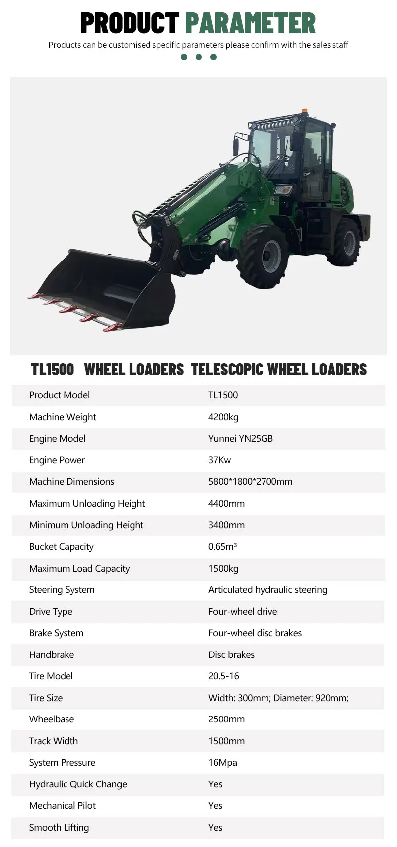 Neues Modell TL1500 1500kg Teleskoplader CE-Zertifiziert Euro 5 Kompakter Kabinentyp Kleiner Teleskoplader Kostenloser Versand nach Europa – Detail 6