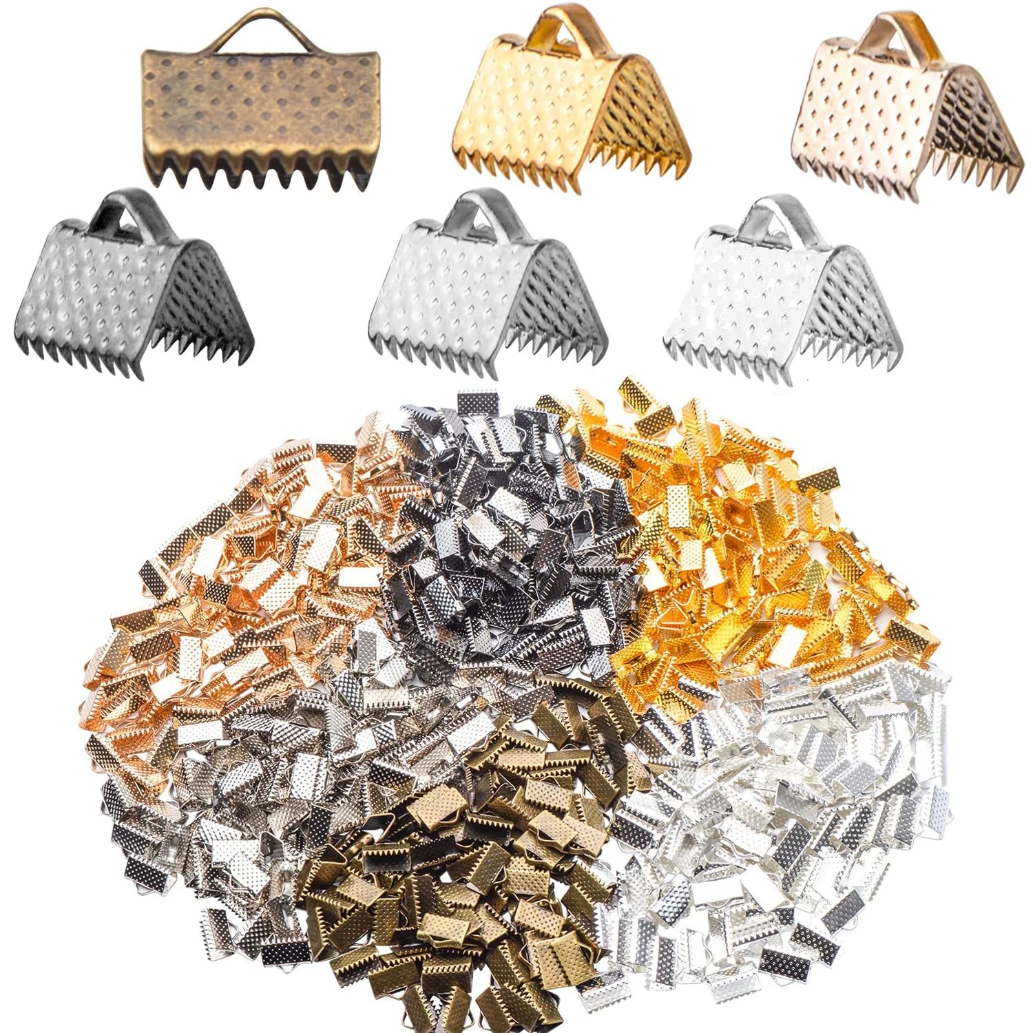 

600Pcs Alloy Ribbon Clamps Ends Mixed Colors Ribbon Ends Crimp Ends Jewelry Making Findings for DIY Choker Anklets Crafts Making