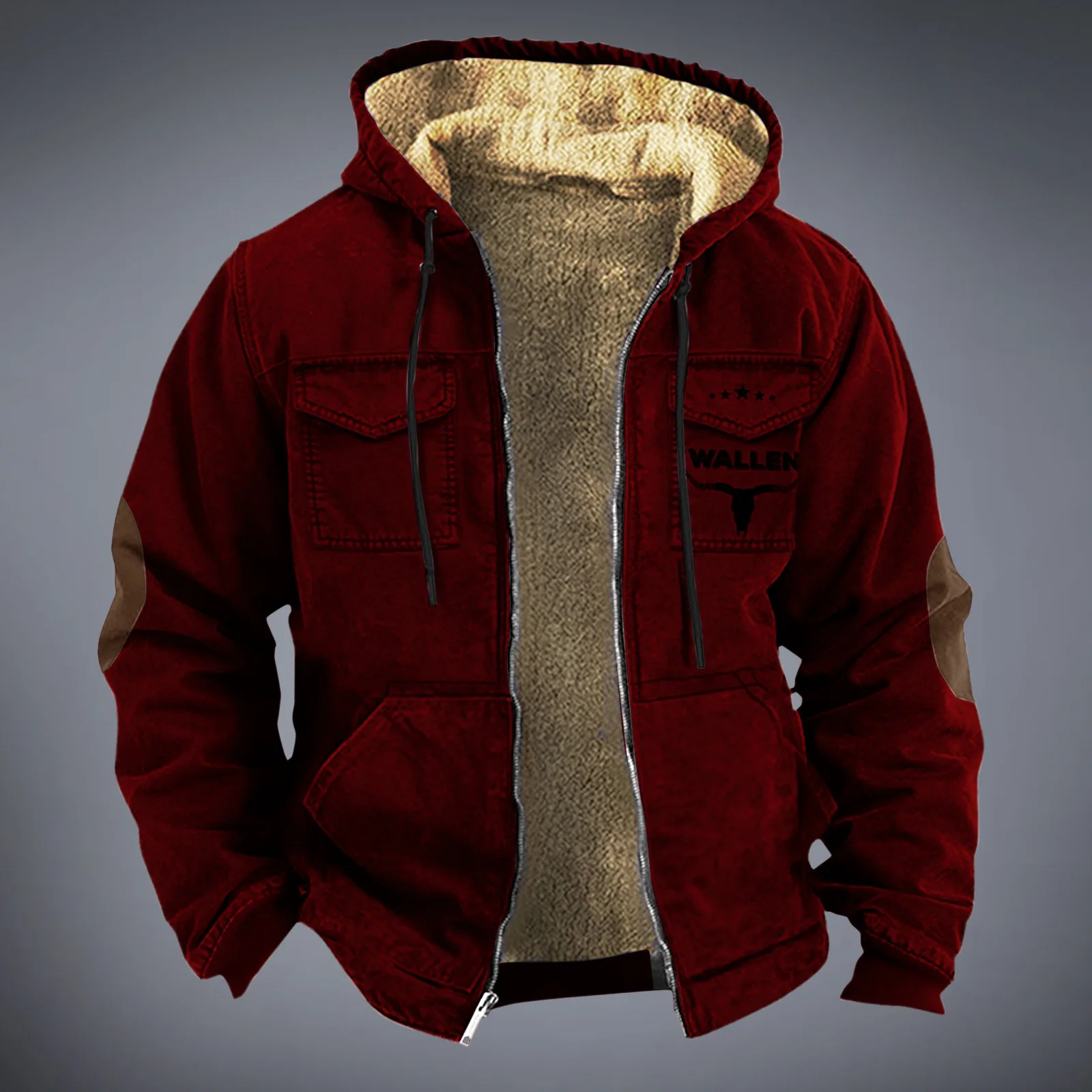 

Pure Color Pattern 3D Digital Print Hoodie Jaet Brown Cotton Double ket with Hat Work orm Sle Men's Sweatirt